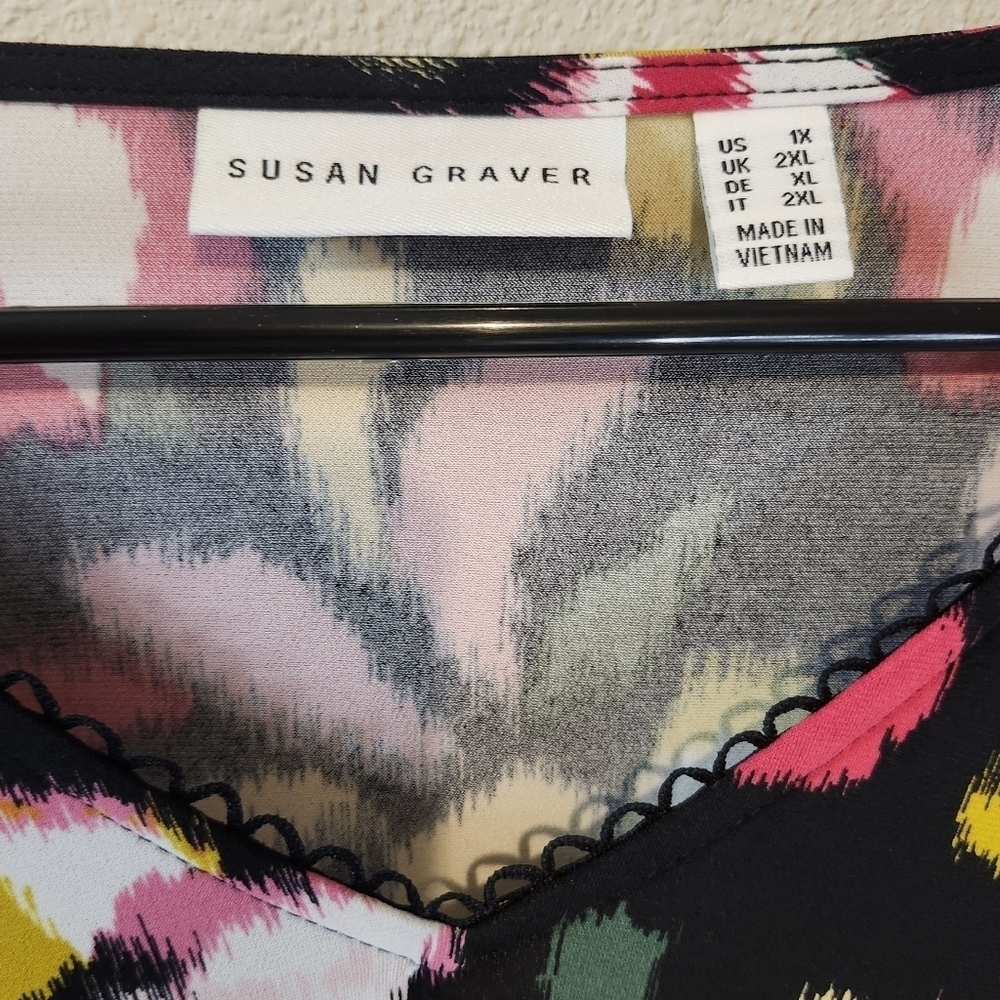 Susan Graver Liquid Knit Fit N‎ Flare Abstract Print Top In 1X Brand New - Picture 4 of 10